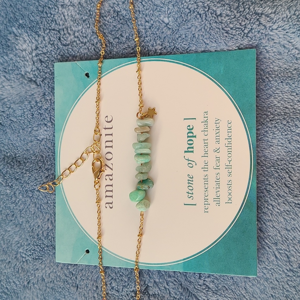 Amazonite stones necklace, blue and gold color, with a cute little star - Picture 3 of 8